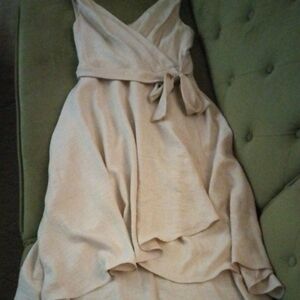 DKNY Cream High-Low Wrap Dress with Tie Waist